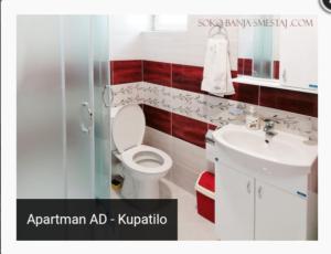 een badkamer met een toilet en een wastafel bij Apartman AD in Soko Banja