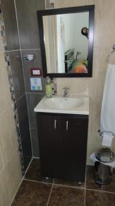 a bathroom with a sink and a mirror at Hotel Selva Verde in Salento