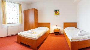 een kamer met twee bedden en een raam bij Apartmány Snežienka in Stary Smokovec