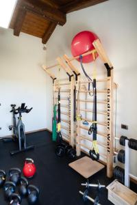 uma sala de fitness com um ginásio com pesos em CASA BART, Bike and Outdoor Hospitality em Villar San Costanzo