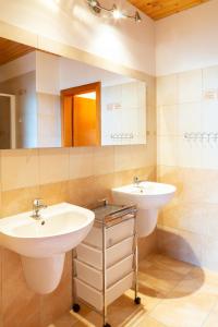 een badkamer met twee wastafels en een spiegel bij Apartmány Snežienka in Stary Smokovec