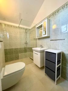 a bathroom with a toilet and a sink and a shower at Apartments Maria in Umag +39 photos