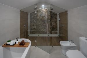 a bathroom with a shower and a toilet and a sink at Casa do Pateo - Charming House Azores in Ponta Delgada +45 photos