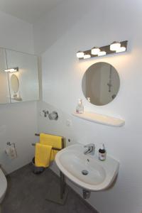 a bathroom with a sink and a mirror at Ferienwohnung in Kempten am Stadtweiher in Kempten