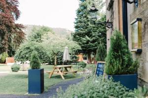 a picnic table and an umbrella in a park at Factors House - A comfy cottage in countryside park with WIFI and access to bar and pool in Perth