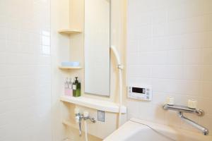 a bathroom with a toilet and a mirror at Sasatsuka Fleur Tachibana Hotel Apartment in Tokyo