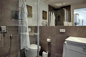 ハイリゲンダムにあるLinden-Palais Wohnung 30のバスルーム(シャワー、トイレ、シンク付)