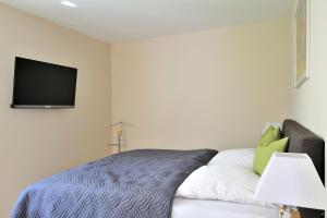 ハイリゲンダムにあるLinden-Palais Wohnung 10のベッドルーム1室(ベッド1台、壁掛けテレビ付)