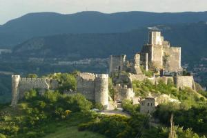 a castle on top of a hill with trees at Loft 5* Centre, terras. park babyfoot clim vélos in Montélimar