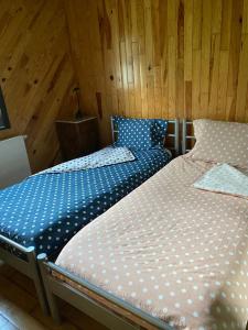 duas camas sentadas uma ao lado da outra num quarto em L'évasion du berger australien em Couvin