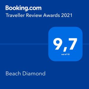 Certifikát, ocenenie alebo iný dokument vystavený v ubytovaní Beach Diamond