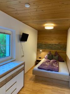 ランデックにあるFerienwohnung Tirolのベッドルーム1室(ベッド1台付)、テレビが備わります。