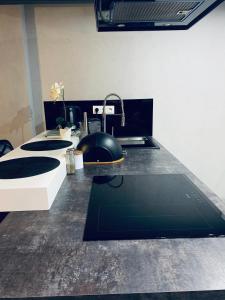 a kitchen with a sink and a counter top at Loft De Girarda in Żyrardów +11 photos