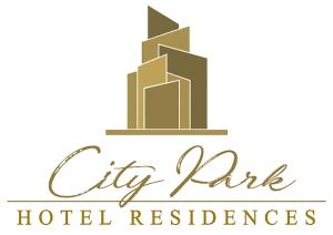 a logo for a hotel restaurant with a building at City Park Hotel Residences in Manila