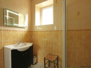uma casa de banho com um lavatório e um chuveiro em Gîte Montabard, 3 pièces, 5 personnes - FR-1-497-43 em Montabard