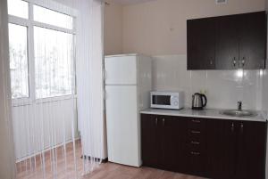 キーウにあるАпартаменти Рилєєва, 25のキッチン(白い冷蔵庫、シンク付)
