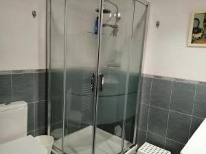 una ducha con puerta de cristal en un baño en CASA TRABANCOS, en Siete Iglesias de Trabancos 14 fotos más
