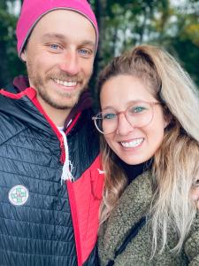 a man and a woman posing for a picture at Augl‘s Hof in Ischgl