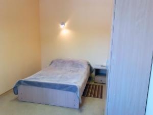 een kleine slaapkamer met een bed in een kamer bij Kambarių nuoma - Neveronys SAURIDA in Neveronys