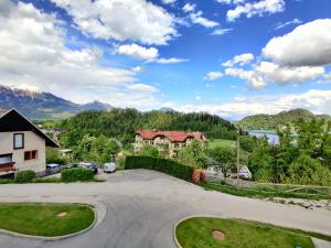 an estate in the mountains with a road and a house at Villa Recica North in Bled