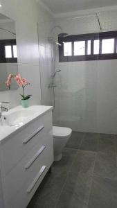 プエルト・デ・ラ・クルスにあるApartamento con Terraza y Piscina Cの白いバスルーム(トイレ、シンク付)