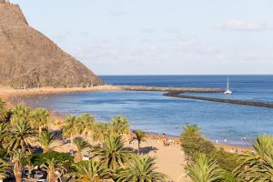 Una vista de una playa con palmeras y el océano. en Home2Book Sea Front Las Teresitas Beach 3, en San Andrés