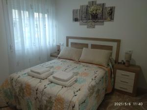 1 dormitorio con 1 cama con 2 almohadas en apartamentos Sonia YEIK, en Muxía