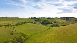 una vista aérea de un campo verde con árboles en Maple, Country Chalet in Pegsdon en Hexton