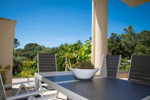 - une table avec une plante sur une terrasse dans l'établissement Casa Gemeos, à Alcobaça