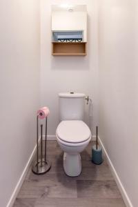 un bagno bianco con un water e un lavandino di Le Business... idéal pour travailler mais pas que! a Tourcoing