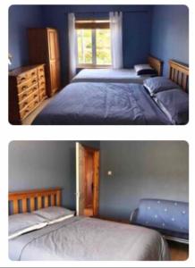 2 fotos de un dormitorio con 2 camas en Bunbeg Apartment, en Bunbeg