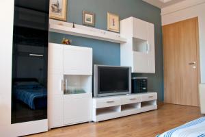 Televízia a/alebo spoločenská miestnosť v ubytovaní Apartment Port View-5 min from center