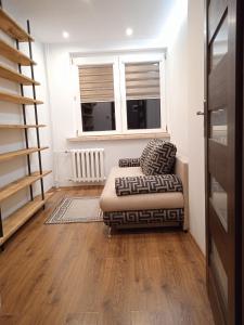 a living room with a couch and a window at Apartament Bukowa Kopa in Stronie Śląskie