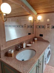 a bathroom with a sink and a washing machine at Cèsa MeSa in Canazei +14 photos