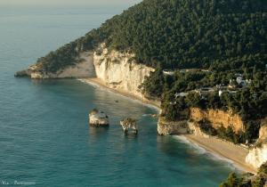 an aerial view of a beach next to a cliff at B&B Tor Di Lupo in Mattinata