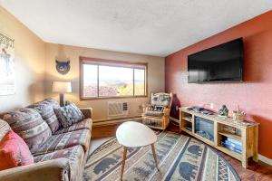 een woonkamer met een bank en een flatscreen-tv bij Mount Washington Views in Bartlett