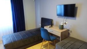 a room with a couch and a chair and a television at Apartments Tatjana in Jagodina