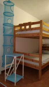 a bunk bed with a table in a room at Villa Eden IUN Q0499 in Santa Margherita di Pula