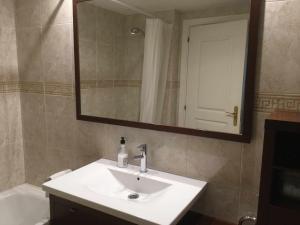 uma casa de banho com um lavatório, um espelho e uma banheira em Tudela Mirador de Bardenas em Tudela