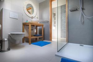 a bathroom with a shower and a toilet and a sink at B&B La maison de Régine in Jalhay
