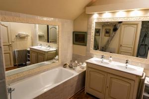a bathroom with a tub and a sink and a mirror at Manoir Du Bois Noblet in Louerre