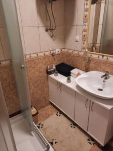 a bathroom with a sink and a mirror at Apartman Rada 2 in Bijeljina