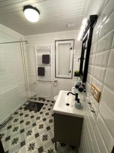 y baño con lavabo y ducha. en Zegzug Noszvaj, en Noszvaj
