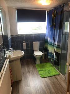 a bathroom with a toilet and a sink and a shower at Broomlea Guest House in Dyce