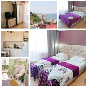 a collage of photos of a hotel room with two beds at Апарт-квартал "Каравелла Португалии" in Dagomys