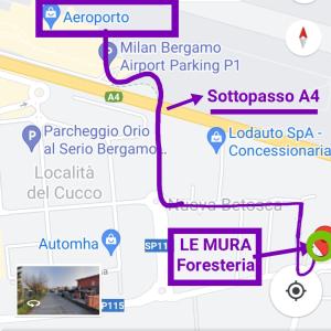 un mapa de la entrada principal al aparcamiento del aeropuerto en LE MURA Foresteria en Grassobbio