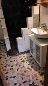 a bathroom with a sink and a toilet and a sink at Eifel Duitsland fraai vakantiehuis met tuin in Eisenschmitt