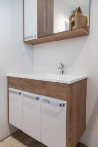 a bathroom with a sink and a mirror at Aqualux apartments in Vrdnik