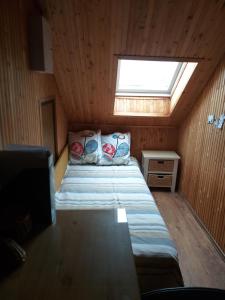 a small bedroom with a bed and a window at Tavasz Nyaraló in Poroszló