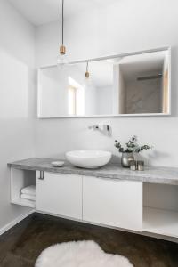 畢奧卡塔柴斯卡的住宿－Mleko Domki apartamenty，白色的浴室设有水槽和镜子
